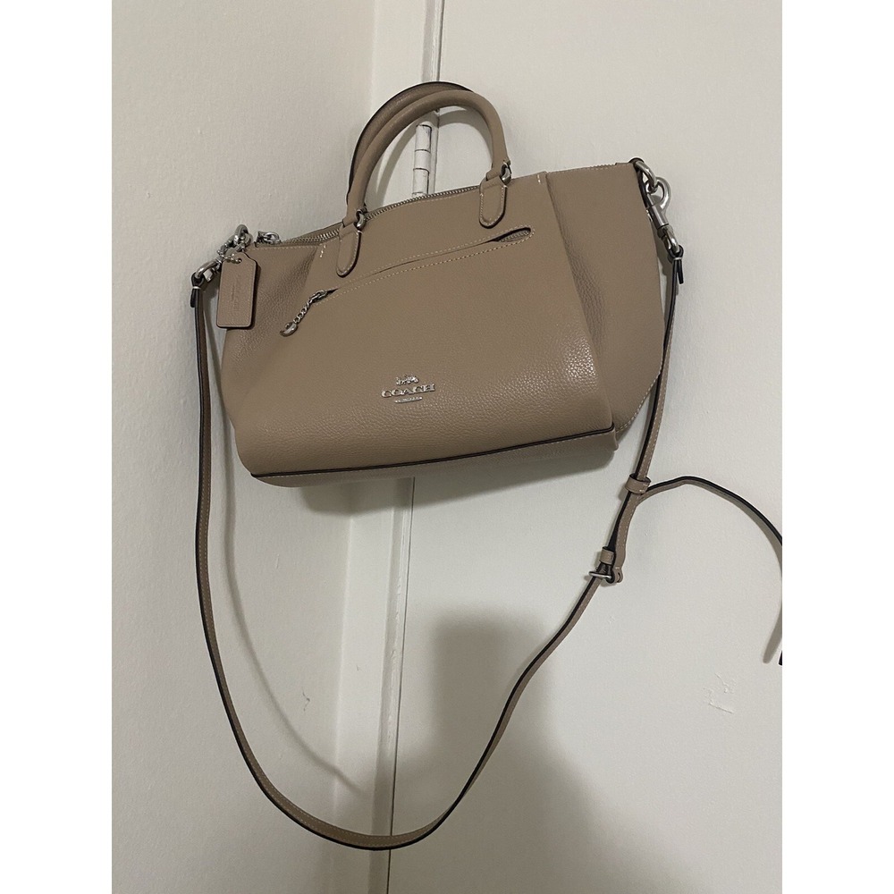 Coach 79316 Kacey Pebble Leather Satchel Shoulder Bag Beige Silver Hardware